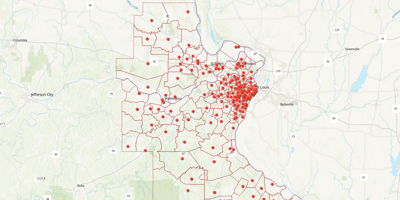 St. Louis Catholic Parishes map